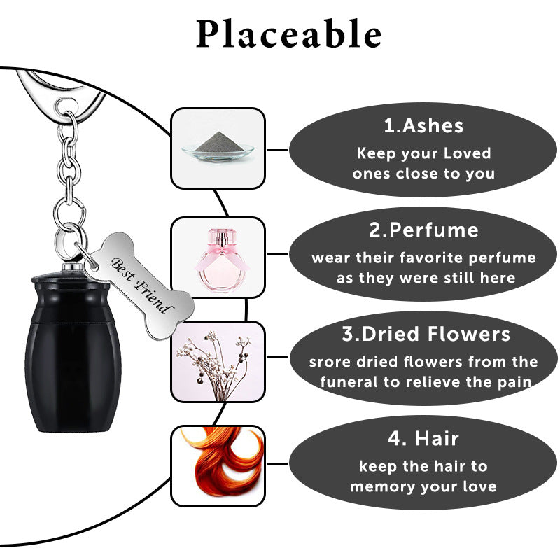 Wholesale Commemorative Pet Ashes Box Zinc Alloy Keychain